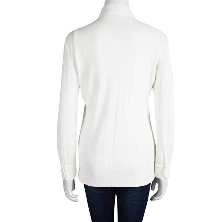Pre Owned Dolce and Gabbana Cream Knit Double Layer Long Sleeve Shirt M