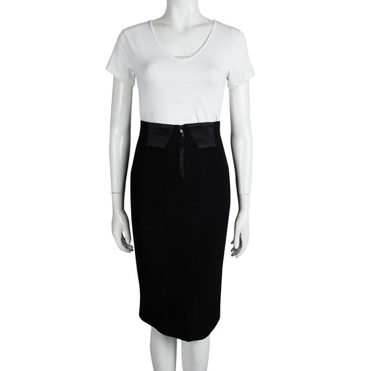 Pre Owned Dolce And Gabbana Black Wool Zip Detail Pencil Skirt M