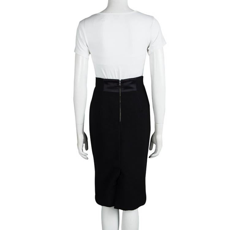 Pre Owned Dolce And Gabbana Black Wool Zip Detail Pencil Skirt M