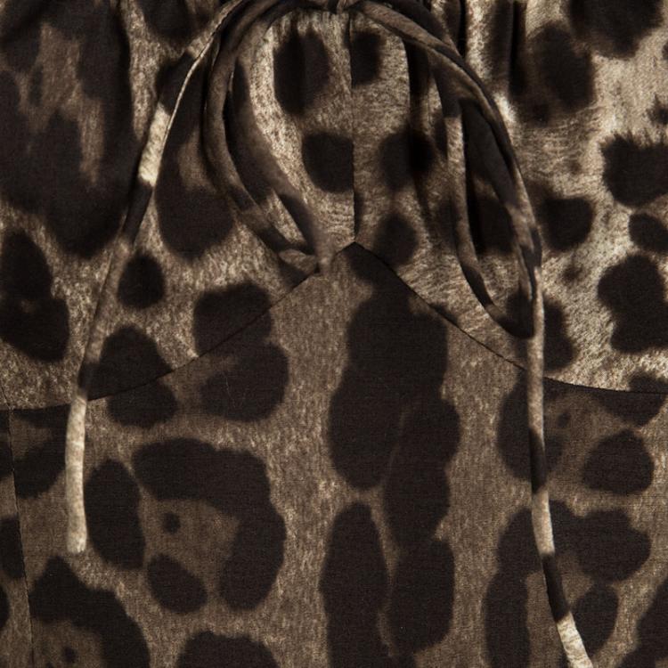 Pre Owned Dolce and Gabbana Leopard Printed Lace Trim Detail Dress S