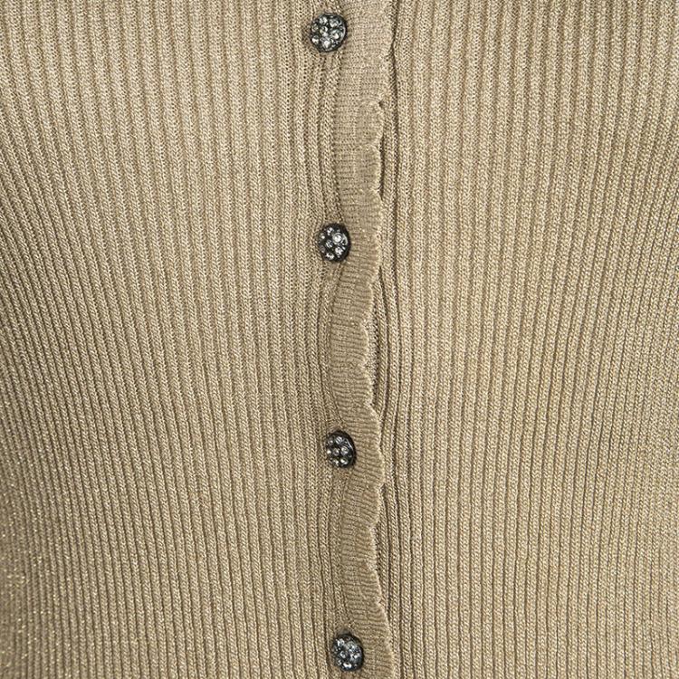 Pre Owned Dolce And Gabbana Beige Lurex Knit Embellished Button Cardigan M