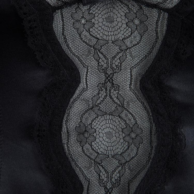 Pre Owned Dolce And Gabbana Black Silk Scallop Lace Detail Sleeveless Top M