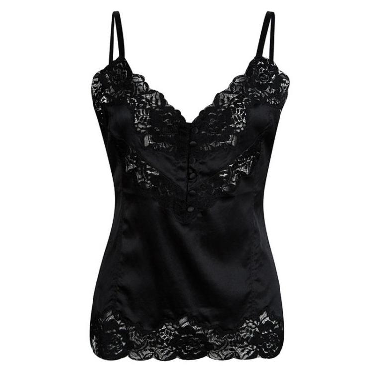 Pre Owned Dolce and Gabbana Black Silk Lace Detail Camisole XL