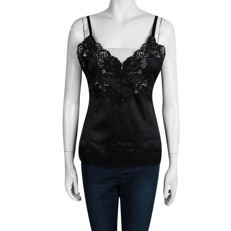 Dolce and Gabbana Black Silk Lace Detail Camisole XL Dolce & Gabbana | TLC