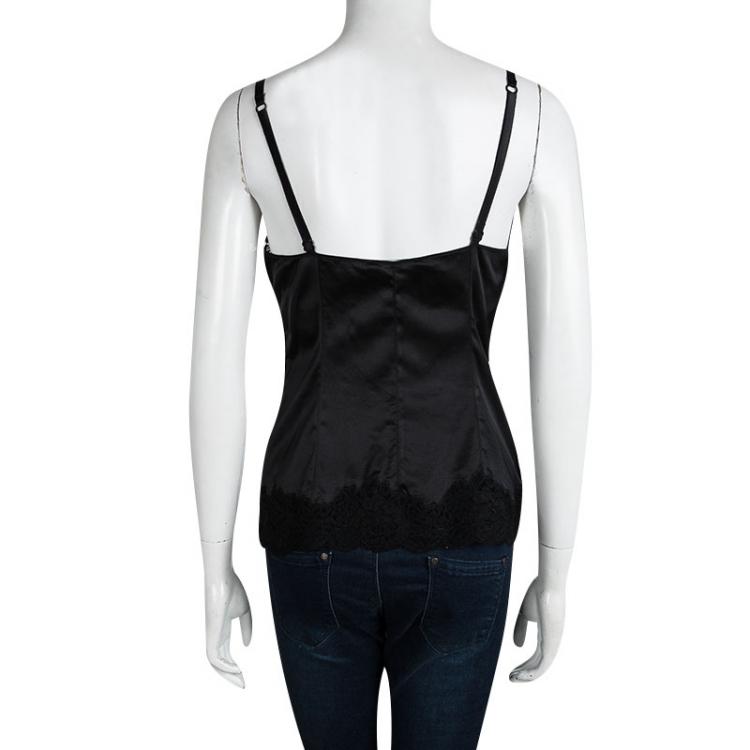 Pre Owned Dolce and Gabbana Black Silk Lace Detail Camisole XL