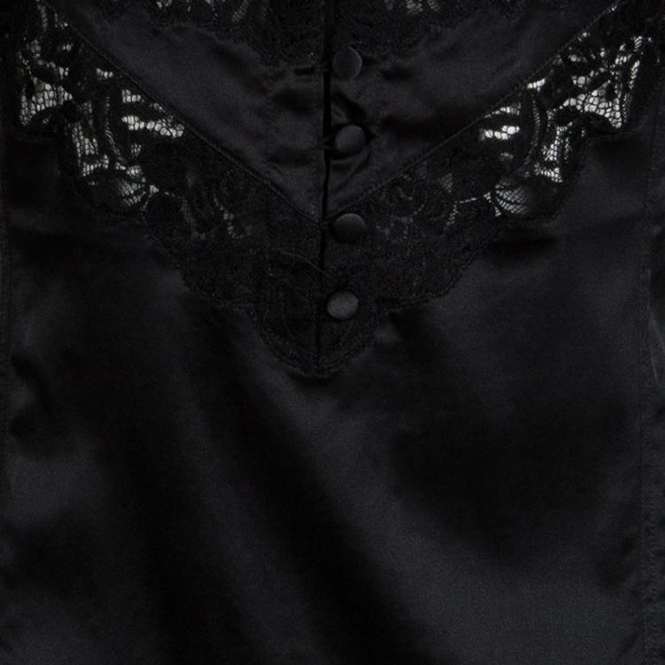 Pre Owned Dolce and Gabbana Black Silk Lace Detail Camisole XL