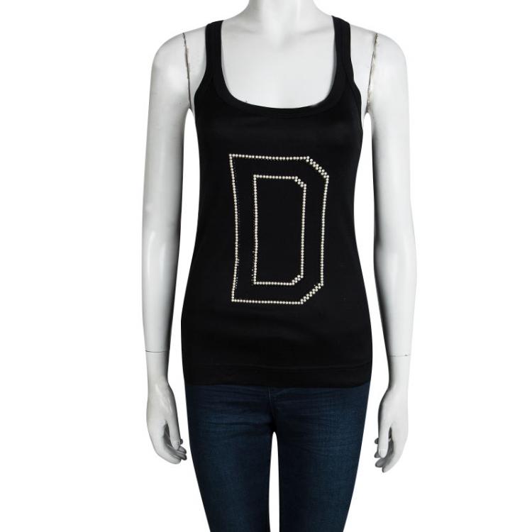 Pre Owned Dolce and Gabbana Black Embellished Sleeveless Tank Top M