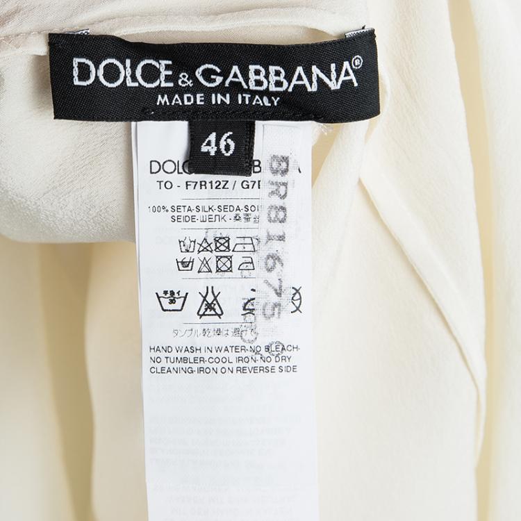 Pre Owned Dolce and Gabbana Cream Silk Lace Applique Sleeveless Top L