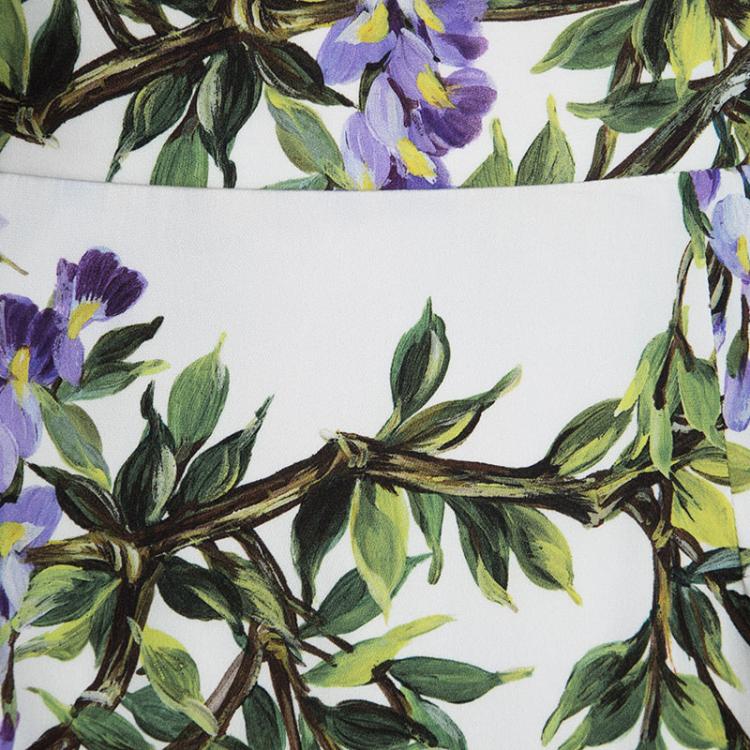 Pre Owned Dolce and Gabbana Off White Floral Printed Silk Midi Skirt L