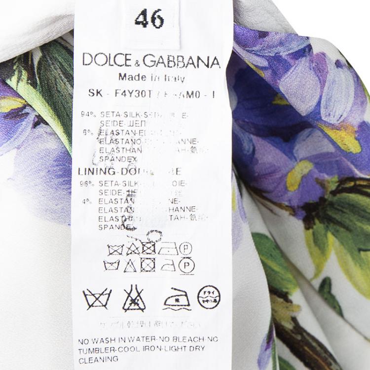 Pre Owned Dolce and Gabbana Off White Floral Printed Silk Midi Skirt L