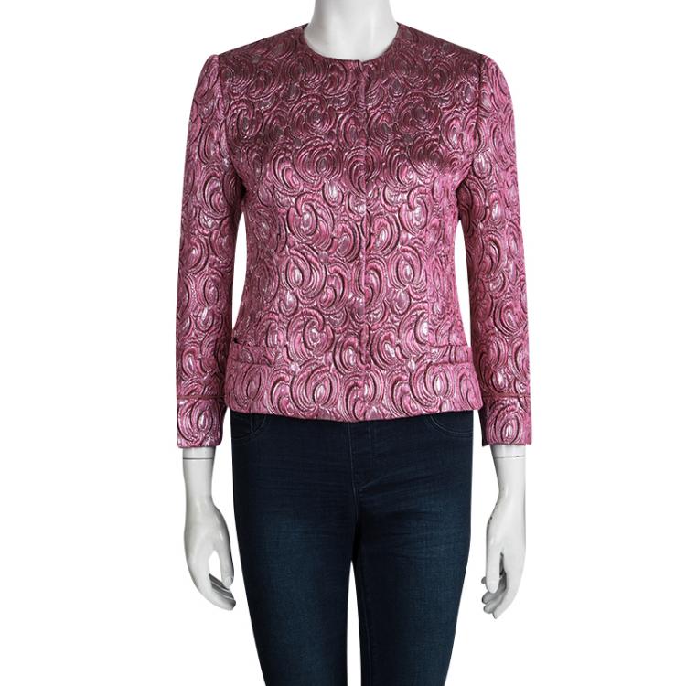 Pre Owned Dolce and Gabbana Pink Embossed Lurex Jacquard Boucle Jacket S