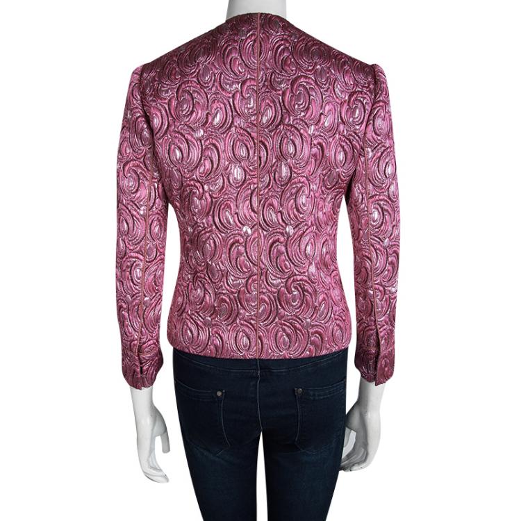 Pre Owned Dolce and Gabbana Pink Embossed Lurex Jacquard Boucle Jacket S