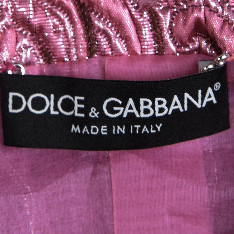 Pre Owned Dolce and Gabbana Pink Embossed Lurex Jacquard Boucle Jacket S