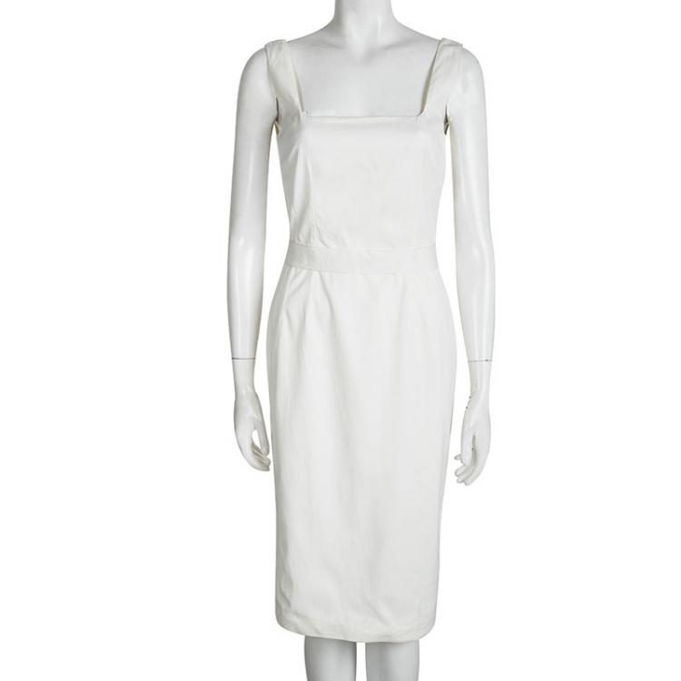Pre Owned Dolce and Gabbana Cream Sleeveless Belted Dress M