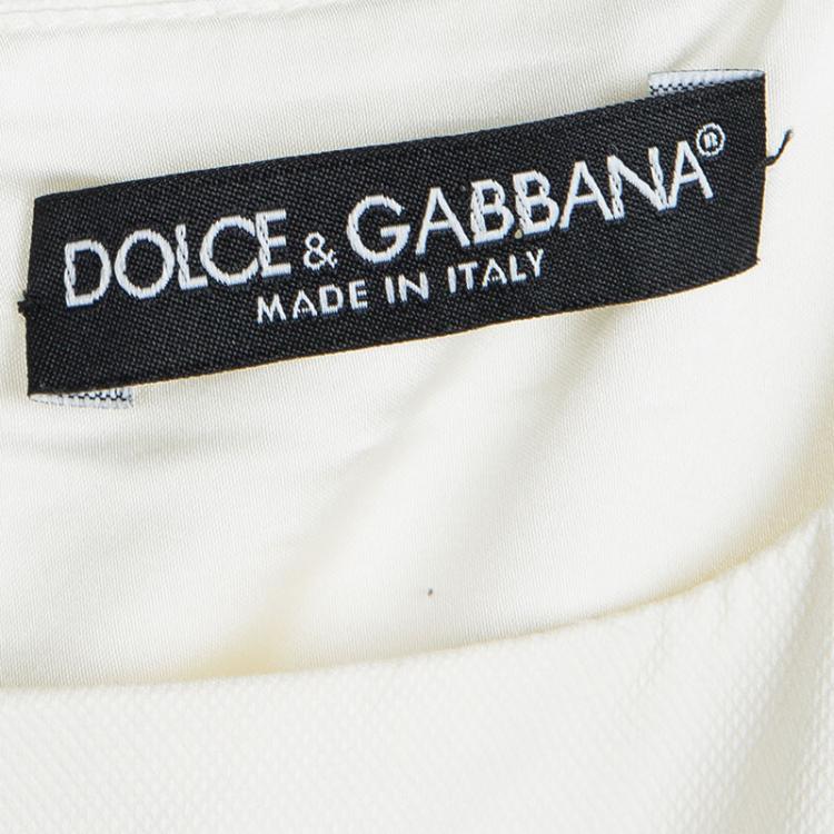 Pre Owned Dolce and Gabbana Cream Sleeveless Belted Dress M