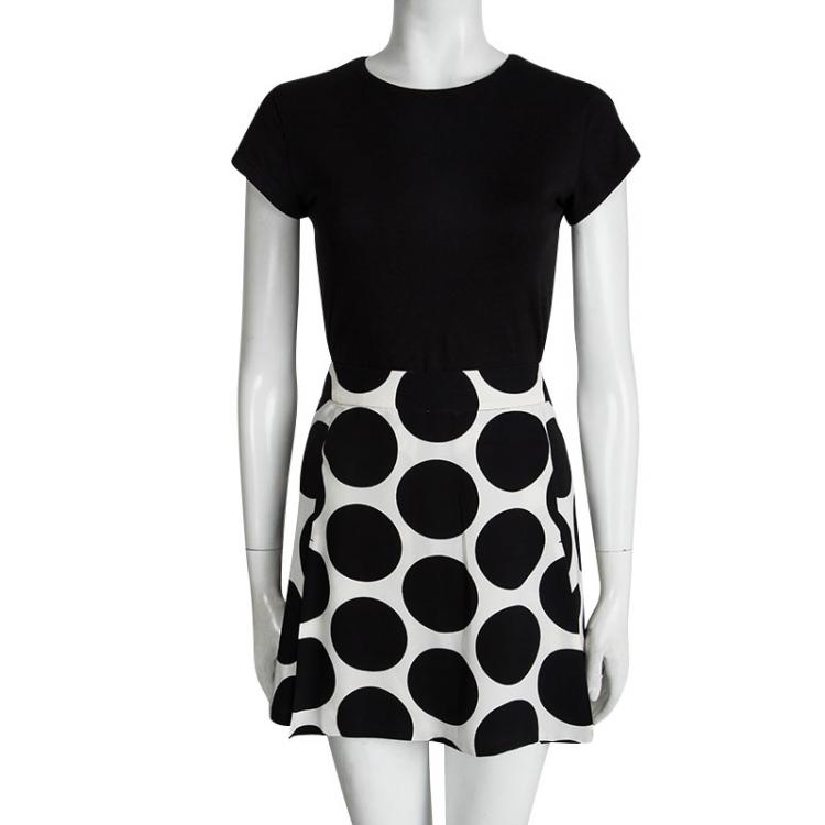Pre Owned Dolce and Gabbana Monochrome Silk Polka Dot Mini Skirt M