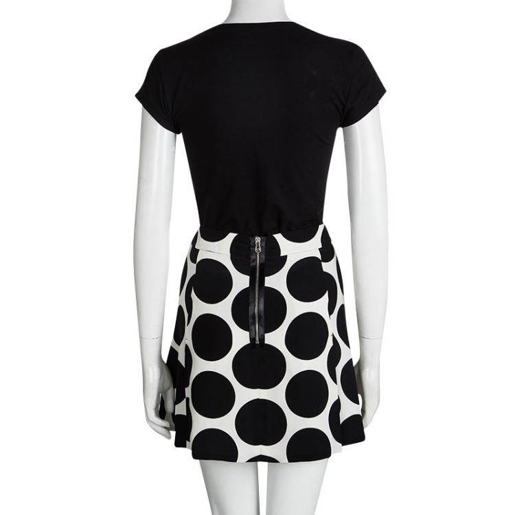 Pre Owned Dolce and Gabbana Monochrome Silk Polka Dot Mini Skirt M