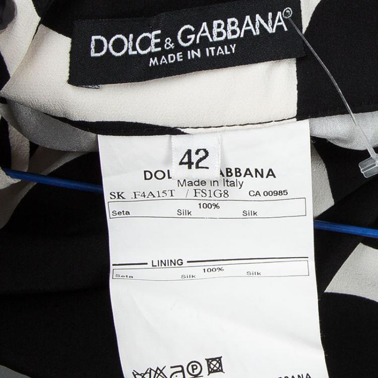 Pre Owned Dolce and Gabbana Monochrome Silk Polka Dot Mini Skirt M