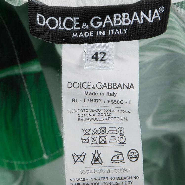 مملوكة مسبقًا Dolce and Gabbana Green Leaf Printed Cotton Short Sleeve Top M