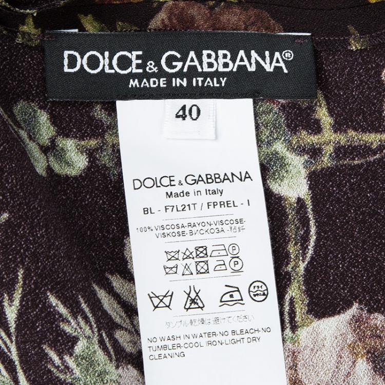 Pre Owned Dolce and Gabbana Burgundy Floral Printed Short Sleeve Top S
