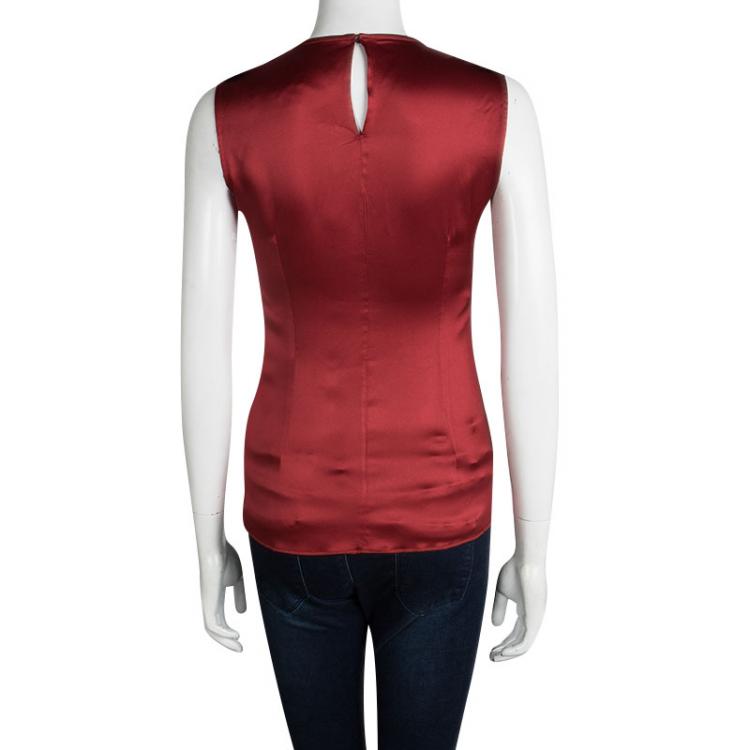 مملوكة مسبقًا Dolce and Gabbana Red Silk Scallop Lace Detail Sleeveless Top S