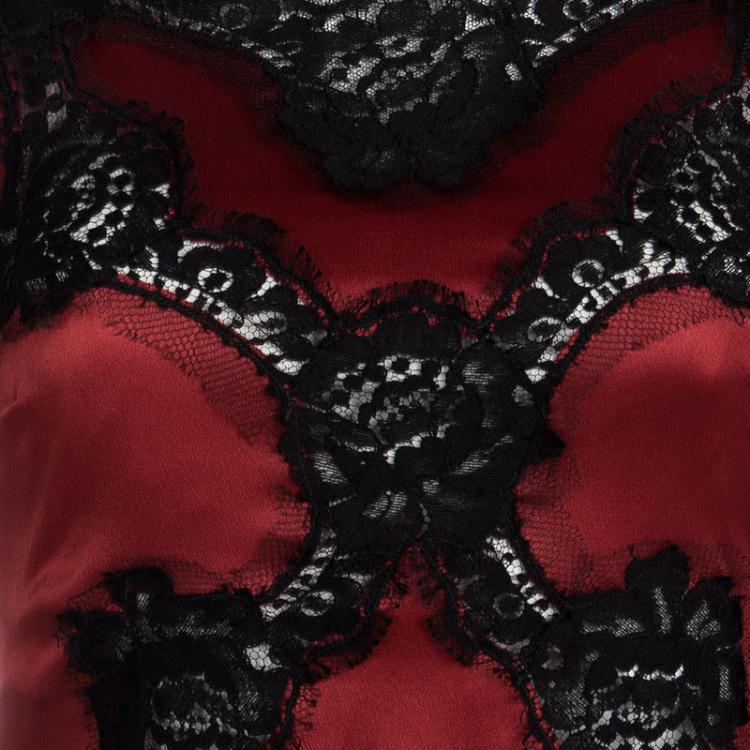 مملوكة مسبقًا Dolce and Gabbana Red Silk Scallop Lace Detail Sleeveless Top S