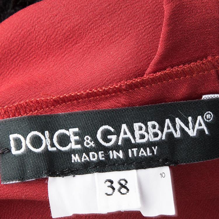 مملوكة مسبقًا Dolce and Gabbana Red Silk Scallop Lace Detail Sleeveless Top S