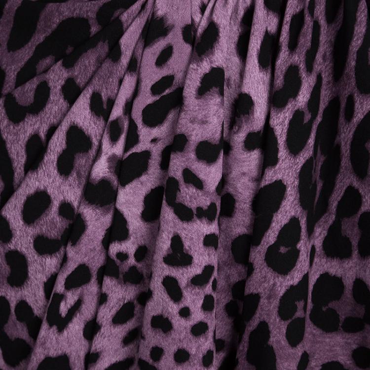 Pre Owned Dolce & Gabbana Purple Leopard Printed Silk Draped Ruffle Detail Skirt M