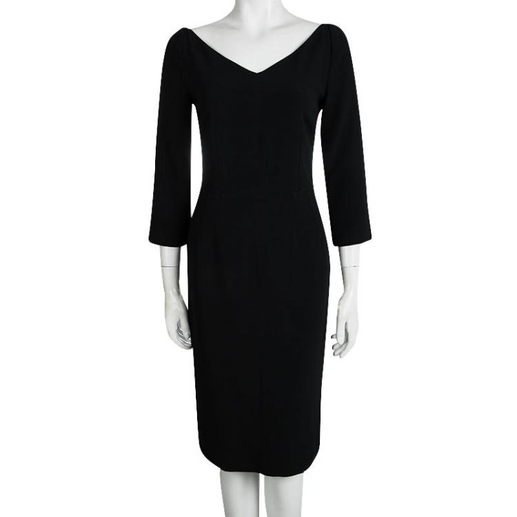 Pre Owned Dolce and Gabbana Black V-Neck Long Sleeve Dress M