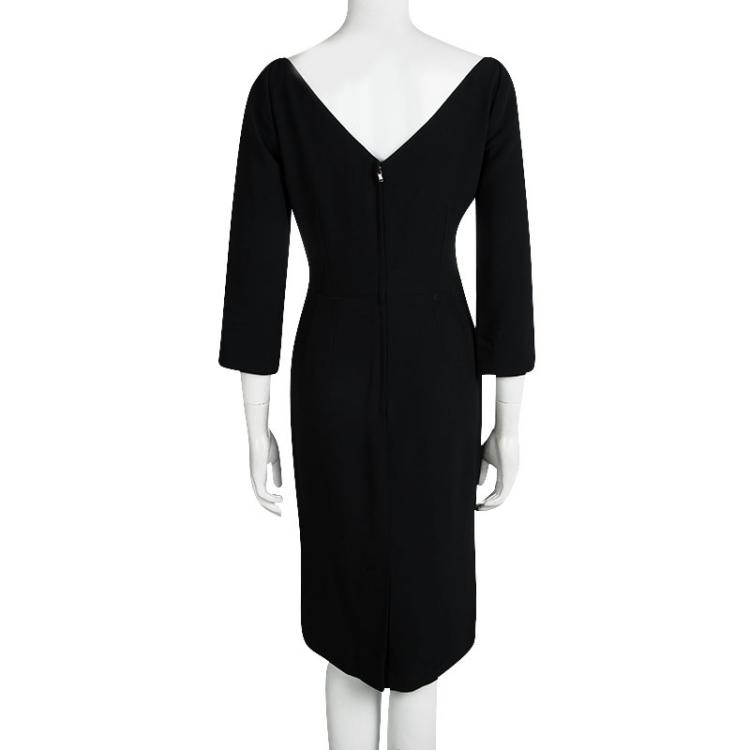Pre Owned Dolce and Gabbana Black V-Neck Long Sleeve Dress M