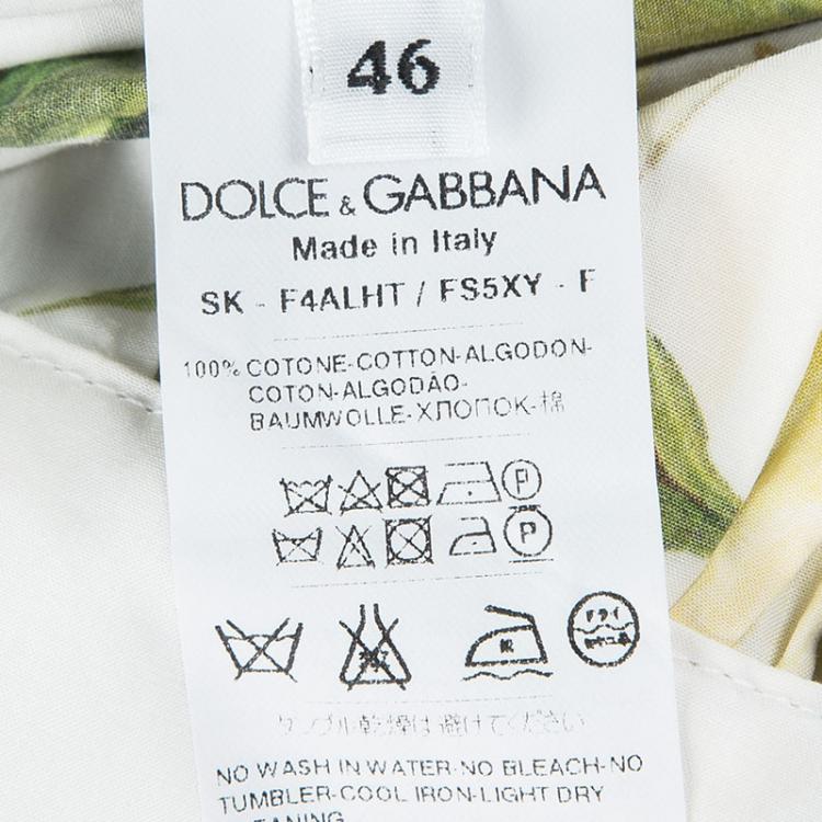 Pre Owned Dolce and Gabbana Lemon Printed Cotton Gathered Belted Maxi Skirt L