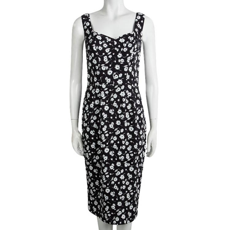 Pre Owned Dolce & Gabbana Black Floral Printed Sleeveless Dress M