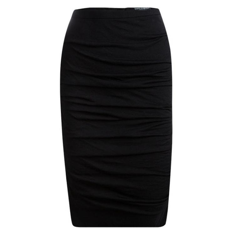 Pre Owned Dolce & Gabbana Black Knit Ruched Draped Skirt M