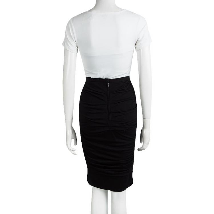 Pre Owned Dolce & Gabbana Black Knit Ruched Draped Skirt M