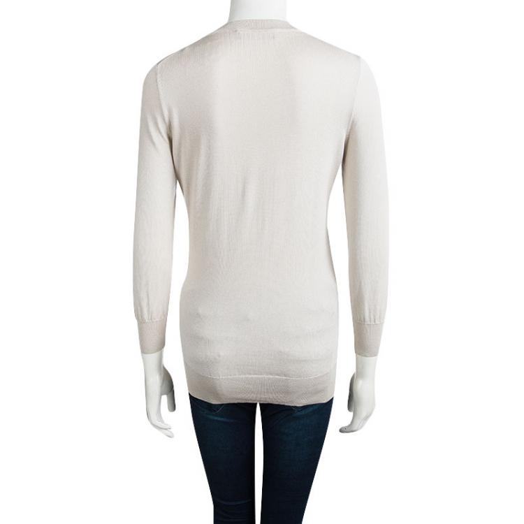 Pre Owned Dolce and Gabbana Beige Ribbed Trim Detail Long Sleeve Sweater M
