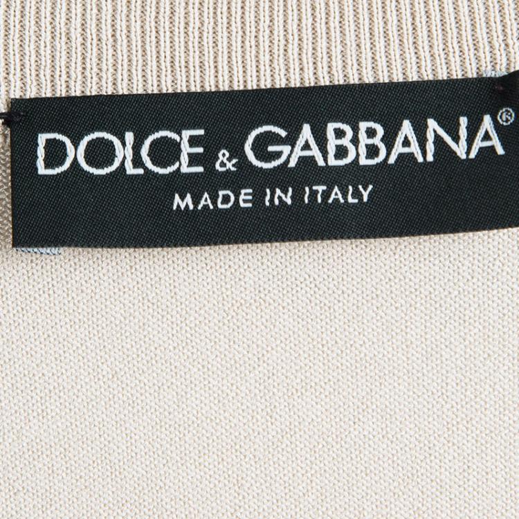 Pre Owned Dolce and Gabbana Beige Ribbed Trim Detail Long Sleeve Sweater M