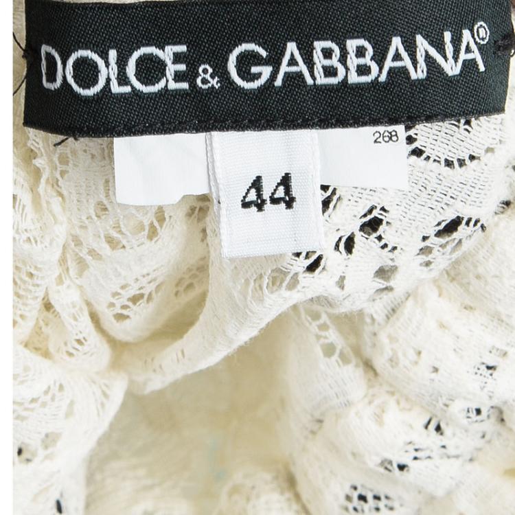 Pre Owned Dolce and Gabbana Cream Lace Waist Tie Detail Sleeveless Top M