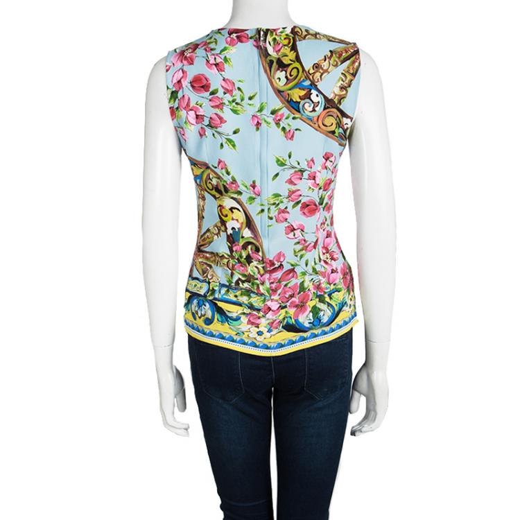 Pre Owned Dolce and Gabbana Multicolor Floral Printed Sleeveless Top S