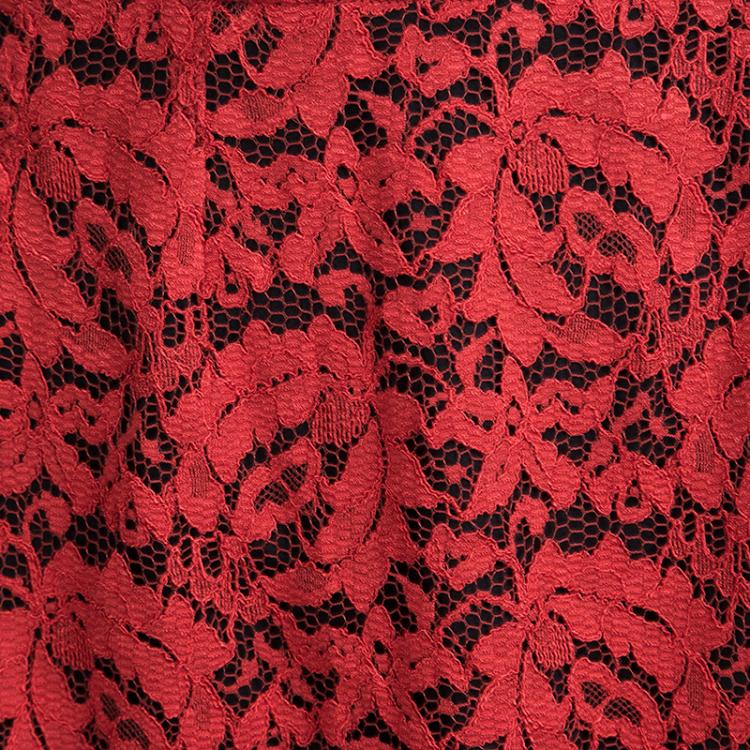 Pre Owned Dolce and Gabbana Red Lace Scalloped Bottom Skirt S