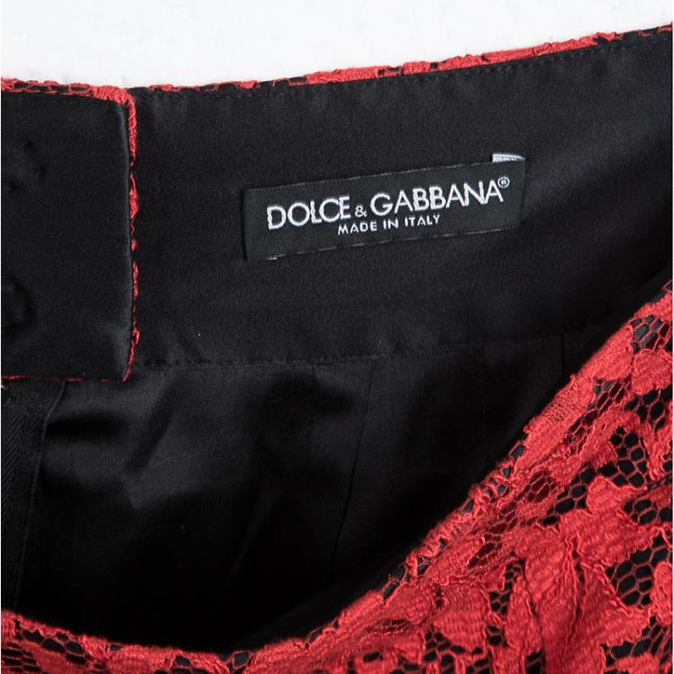 Pre Owned Dolce and Gabbana Red Lace Scalloped Bottom Skirt S