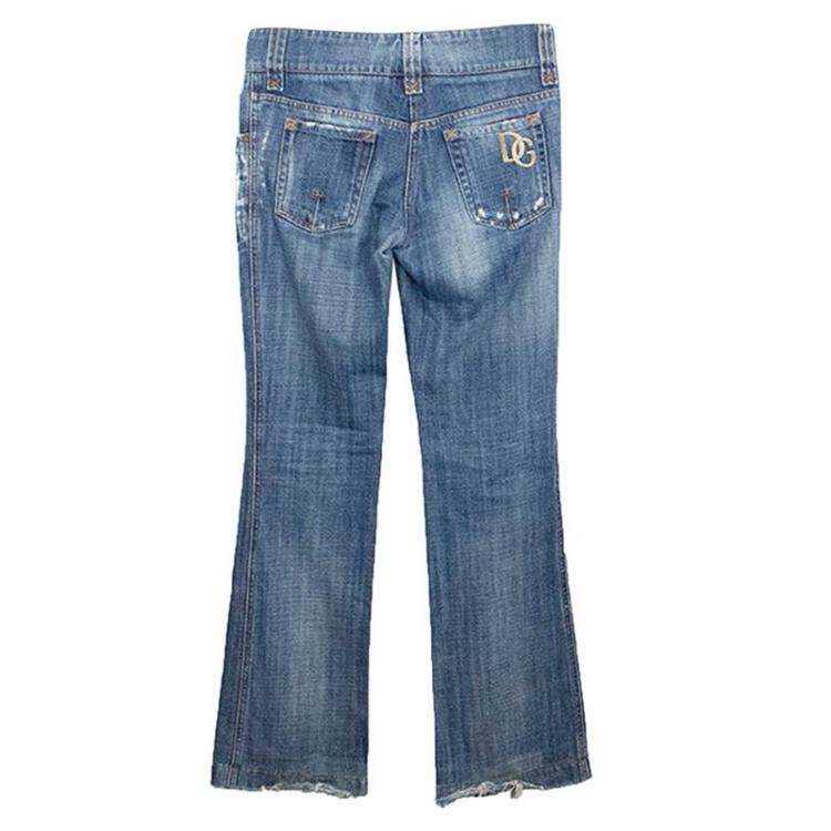 Pre Owned Dolce & Gabbana Blue Distressed Denim Jeans S
