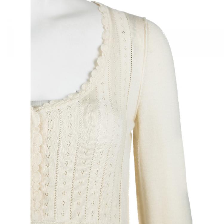 Pre Owned Dolce and Gabbana Cream Perforated Knit Detail Long Sleeve Sweater M