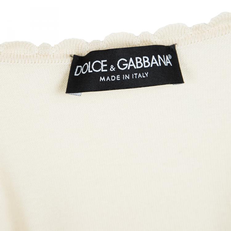 Pre Owned Dolce and Gabbana Cream Perforated Knit Detail Long Sleeve Sweater M