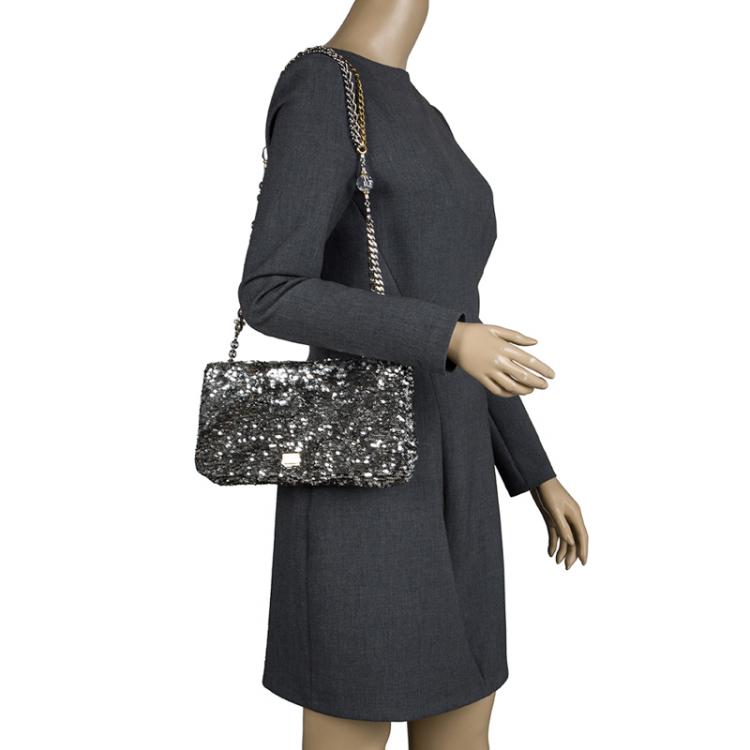 Pre Owned Dolce and Gabbana Silver Sequin Charles Shoulder Bag