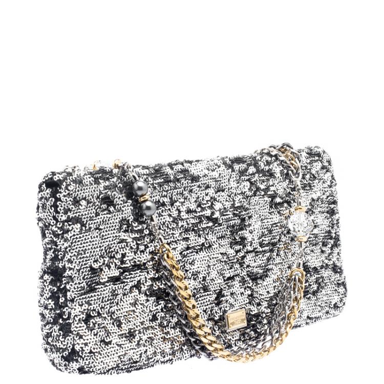 Pre Owned Dolce and Gabbana Silver Sequin Charles Shoulder Bag