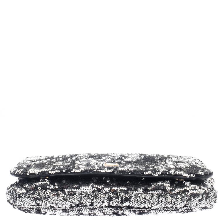 Pre Owned Dolce and Gabbana Silver Sequin Charles Shoulder Bag