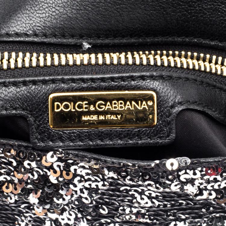 Pre Owned Dolce and Gabbana Silver Sequin Charles Shoulder Bag