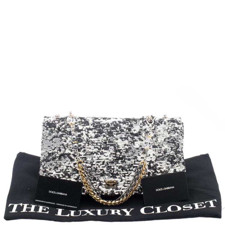 Pre Owned Dolce and Gabbana Silver Sequin Charles Shoulder Bag