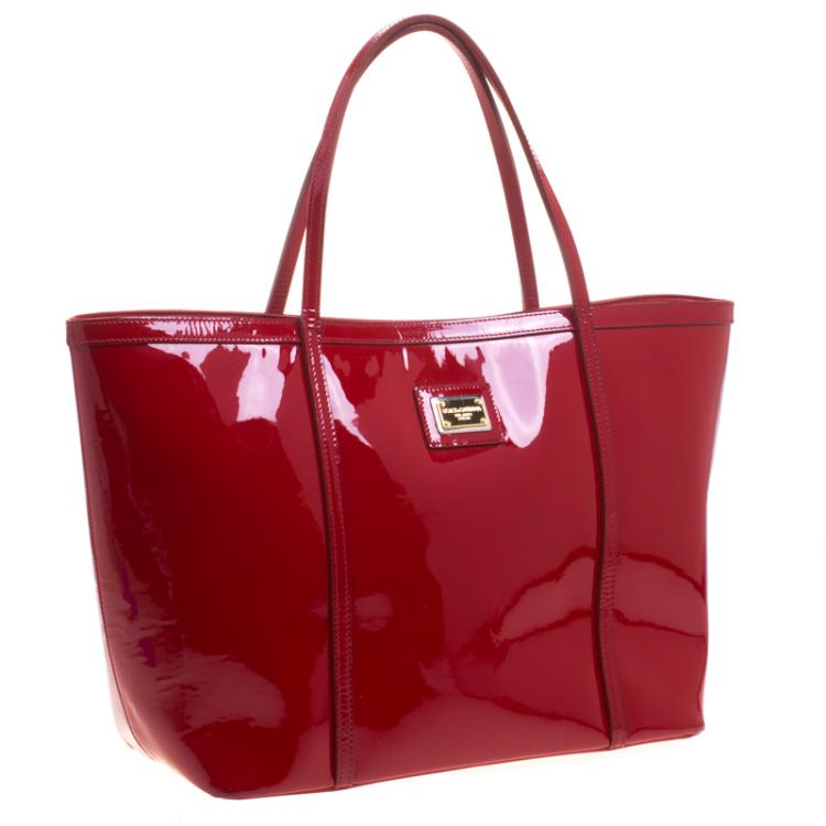 Pre Owned Dolce and Gabbana Red Patent Leather Miss Escape Tote