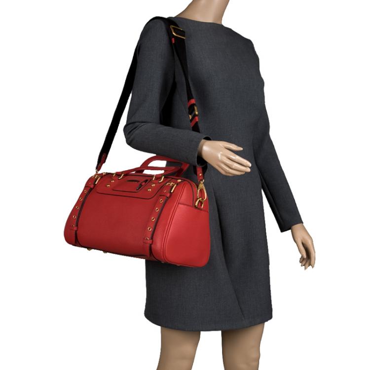 Pre Owned Dolce and Gabbana Red Leather Miss Easy Way Boston Bag